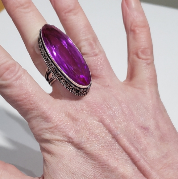 Rubellite ring, 925 silver pink rubellite vintage ring - Picture 12 of 12